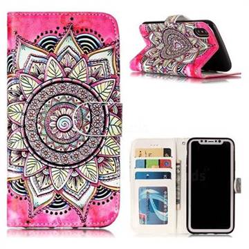 Rose Mandala 3D Relief Oil PU Leather Wallet Case for iPhone XS / X / 10 (5.8 inch)