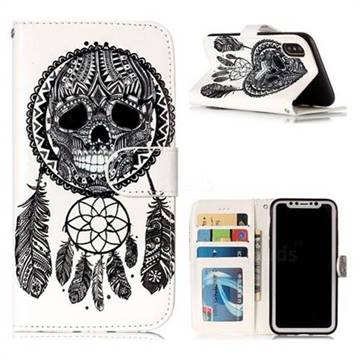 Wind Chimes Skull 3D Relief Oil PU Leather Wallet Case for iPhone XS / X / 10 (5.8 inch)