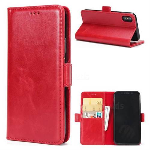 Luxury Crazy Horse PU Leather Wallet Case for iPhone XS / X / 10 (5.8 inch) - Red