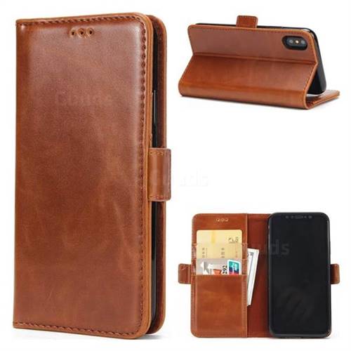 Luxury Crazy Horse PU Leather Wallet Case for iPhone XS / X / 10 (5.8 inch) - Brown