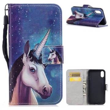 Blue Unicorn PU Leather Wallet Case for iPhone XS / X / 10 (5.8 inch)