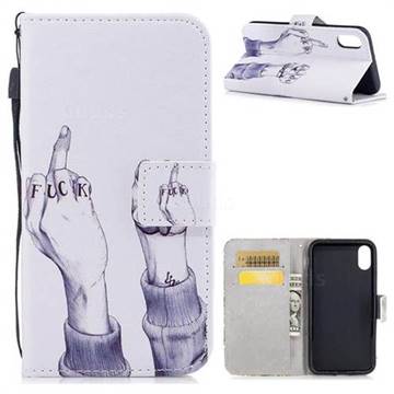 Middle Finger PU Leather Wallet Case for iPhone XS / X / 10 (5.8 inch)