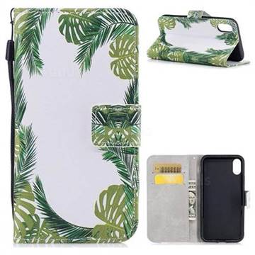 Green Leaves PU Leather Wallet Case for iPhone XS / X / 10 (5.8 inch)