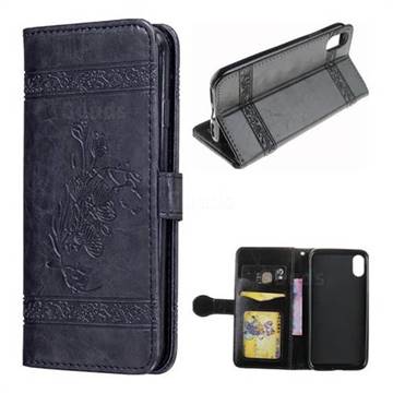 Luxury Retro Oil Wax Embossed PU Leather Wallet Case for iPhone XS / X / 10 (5.8 inch) - Black