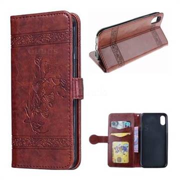 Luxury Retro Oil Wax Embossed PU Leather Wallet Case for iPhone XS / X / 10 (5.8 inch) - Burgundy