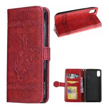 Luxury Retro Oil Wax Embossed PU Leather Wallet Case for iPhone XS / X / 10 (5.8 inch) - Red