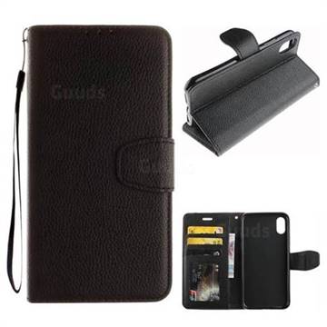Litchi Pattern PU Leather Wallet Case for iPhone XS / X / 10 (5.8 inch) - Black