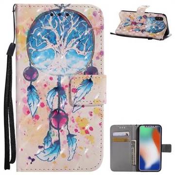 Blue Dream Catcher 3D Painted Leather Wallet Case for iPhone XS / X / 10 (5.8 inch)