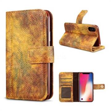 Luxury Retro Forest Series Leather Wallet Case for iPhone XS / X / 10 (5.8 inch) - Yellow