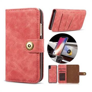 Luxury Vintage Split Separated Leather Wallet Case for iPhone XS / X / 10 (5.8 inch) - Carmine
