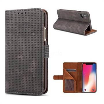 Luxury Vintage Mesh Monternet Leather Wallet Case for iPhone XS / X / 10 (5.8 inch) - Black