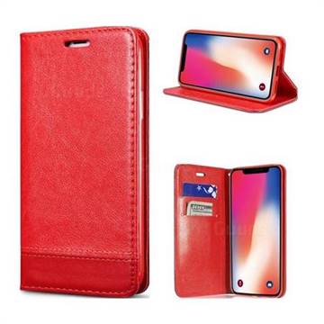 Magnetic Suck Stitching Slim Leather Wallet Case for iPhone XS / X / 10 (5.8 inch) - Red