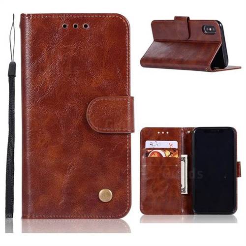 Luxury Retro Leather Wallet Case for iPhone XS / X / 10 (5.8 inch) - Brown