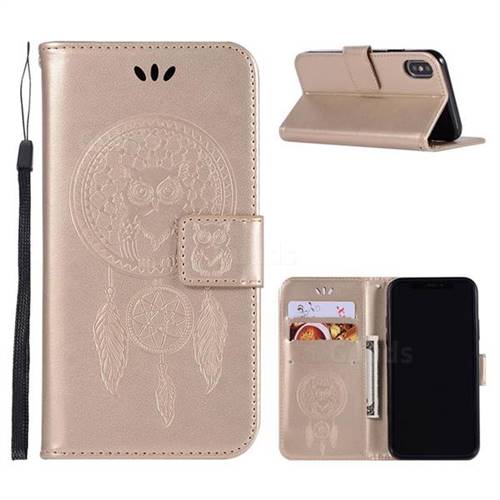 Intricate Embossing Owl Campanula Leather Wallet Case for iPhone XS / X / 10 (5.8 inch) - Champagne