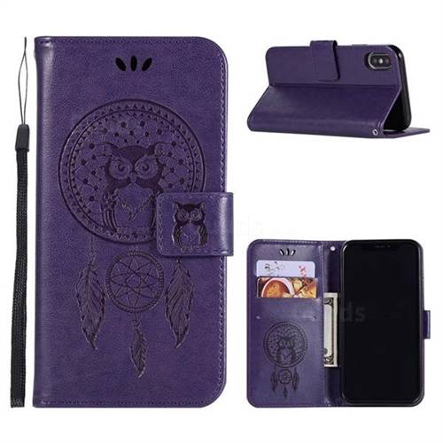 Intricate Embossing Owl Campanula Leather Wallet Case for iPhone XS / X / 10 (5.8 inch) - Purple