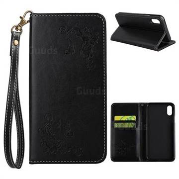 Intricate Embossing Slim Butterfly Rose Leather Holster Case for iPhone XS / X / 10 (5.8 inch) - Black