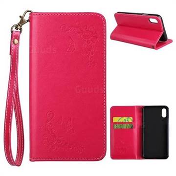 Intricate Embossing Slim Butterfly Rose Leather Holster Case for iPhone XS / X / 10 (5.8 inch) - Red