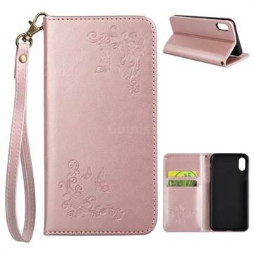Intricate Embossing Slim Butterfly Rose Leather Holster Case for iPhone XS / X / 10 (5.8 inch) - Rose Gold