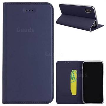 Ultra Slim Automatic Suction Leather Wallet Case for iPhone XS / X / 10 (5.8 inch) - Navy