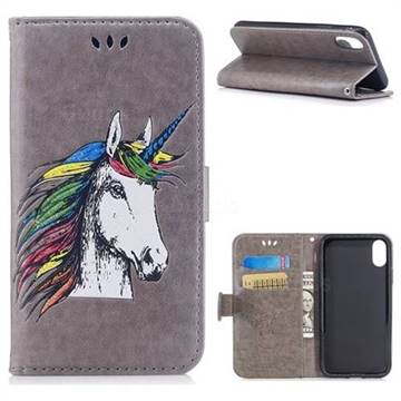 Watercolor Unicorn Leather Wallet Holster Case for iPhone XS / X / 10 (5.8 inch) - Grey