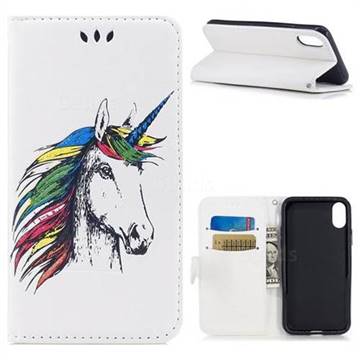 Watercolor Unicorn Leather Wallet Holster Case for iPhone XS / X / 10 (5.8 inch) - White