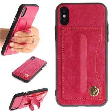 Retro Leather Coated Back Cover with Hidden Kickstand and Card Slot for iPhone XS / X / 10 (5.8 inch) - Rose