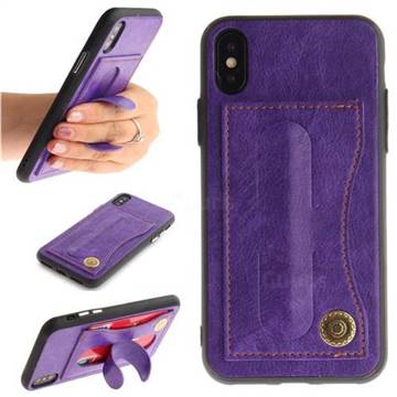 Retro Leather Coated Back Cover with Hidden Kickstand and Card Slot for iPhone XS / X / 10 (5.8 inch) - Purple
