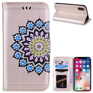Datura Flowers Flash Powder Leather Wallet Holster Case for iPhone XS / X / 10 (5.8 inch) - Golden