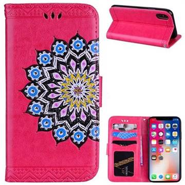Datura Flowers Flash Powder Leather Wallet Holster Case for iPhone XS / X / 10 (5.8 inch) - Rose