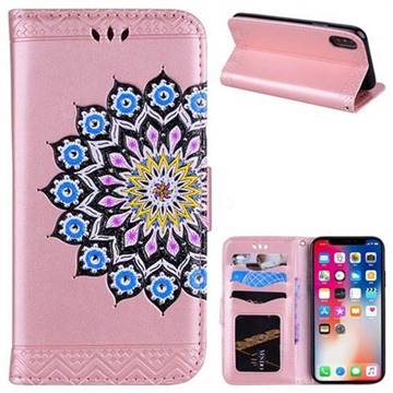 Datura Flowers Flash Powder Leather Wallet Holster Case for iPhone XS / X / 10 (5.8 inch) - Pink