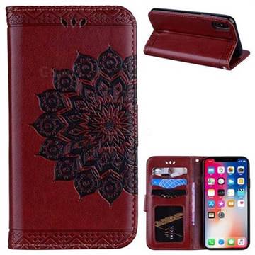 Datura Flowers Flash Powder Leather Wallet Holster Case for iPhone XS / X / 10 (5.8 inch) - Brown