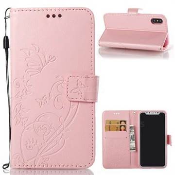 Embossing Butterfly Flower Leather Wallet Case for iPhone XS / X / 10 (5.8 inch) - Pink