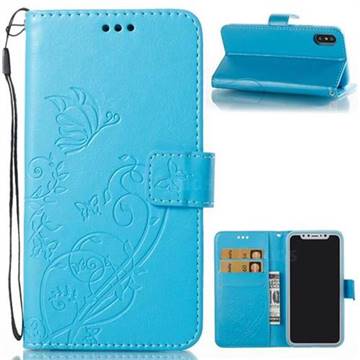 Embossing Butterfly Flower Leather Wallet Case for iPhone XS / X / 10 (5.8 inch) - Blue