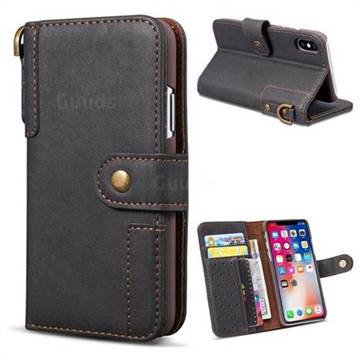 Retro Luxury Cowhide Leather Wallet Case for iPhone XS / X / 10 (5.8 inch) - Black