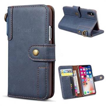 Retro Luxury Cowhide Leather Wallet Case for iPhone XS / X / 10 (5.8 inch) - Blue