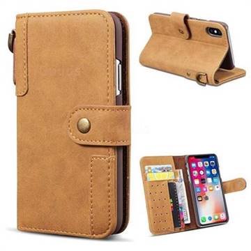 Retro Luxury Cowhide Leather Wallet Case for iPhone XS / X / 10 (5.8 inch) - Brown