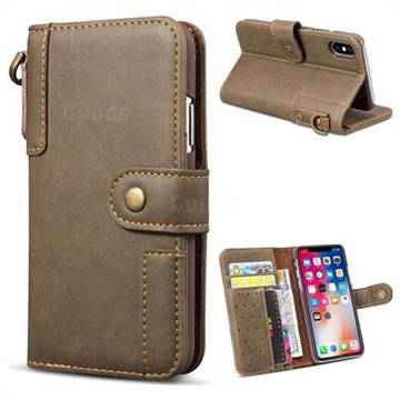 Retro Luxury Cowhide Leather Wallet Case for iPhone XS / X / 10 (5.8 inch) - Coffee