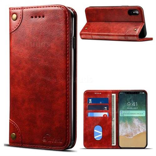 Suteni Retro Classic Minimalist PU Leather Wallet Phone Case for iPhone XS / X / 10 (5.8 inch) - Red