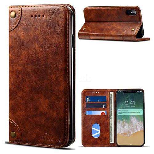 Suteni Retro Classic Minimalist PU Leather Wallet Phone Case for iPhone XS / X / 10 (5.8 inch) - Light Brown