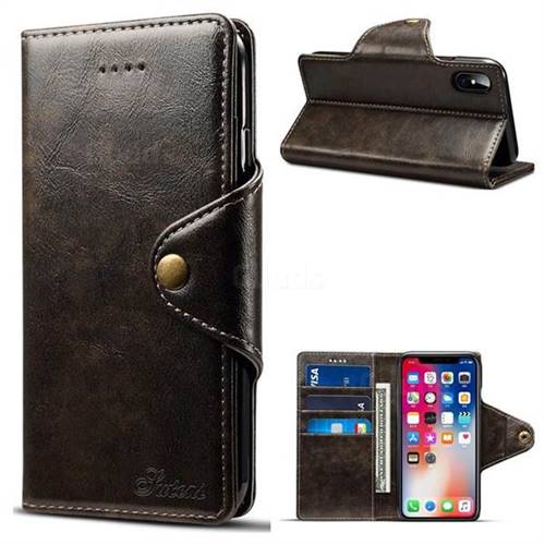 Suteni Retro Classic Metal Buttons PU Leather Wallet Phone Case for iPhone XS / X / 10 (5.8 inch) - Dark Gray