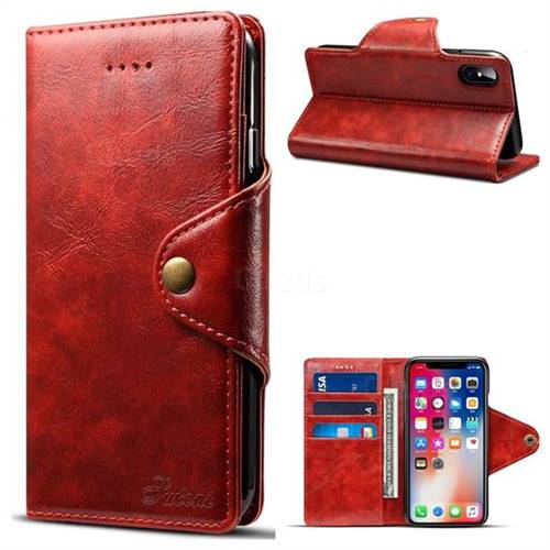 Suteni Retro Classic Metal Buttons PU Leather Wallet Phone Case for iPhone XS / X / 10 (5.8 inch) - Red