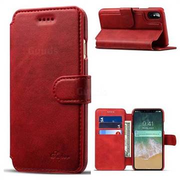 Suteni Calf Stripe Leather Wallet Flip Phone Case for iPhone XS / X / 10 (5.8 inch) - Red