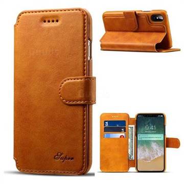 Suteni Calf Stripe Leather Wallet Flip Phone Case for iPhone XS / X / 10 (5.8 inch) - Khaki