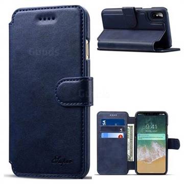 Suteni Calf Stripe Leather Wallet Flip Phone Case for iPhone XS / X / 10 (5.8 inch) - Blue