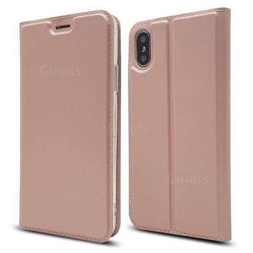 Ultra Slim Card Magnetic Automatic Suction Leather Wallet Case for iPhone XS / X / 10 (5.8 inch) - Rose Gold