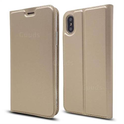 Ultra Slim Card Magnetic Automatic Suction Leather Wallet Case for iPhone XS / X / 10 (5.8 inch) - Champagne