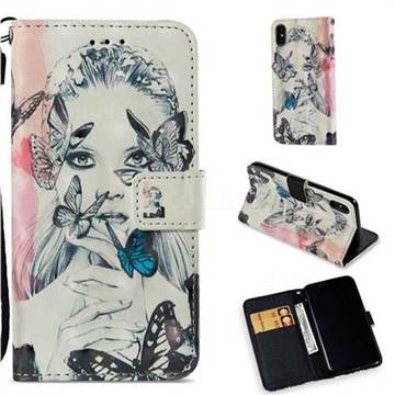Girl and Butterfly 3D Painted Leather Wallet Case for iPhone XS / X / 10 (5.8 inch)