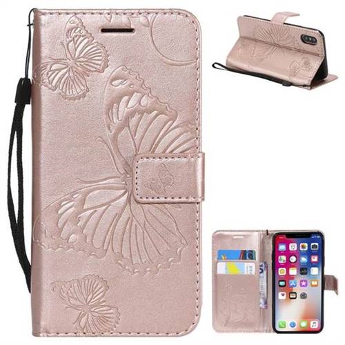 Embossing 3D Butterfly Leather Wallet Case for iPhone XS / X / 10 (5.8 inch) - Rose Gold