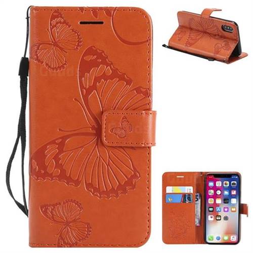 Embossing 3D Butterfly Leather Wallet Case for iPhone XS / X / 10 (5.8 inch) - Orange