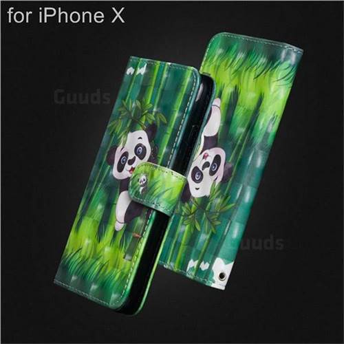 Climbing Bamboo Panda 3D Painted Leather Wallet Case for iPhone XS / X / 10 (5.8 inch)